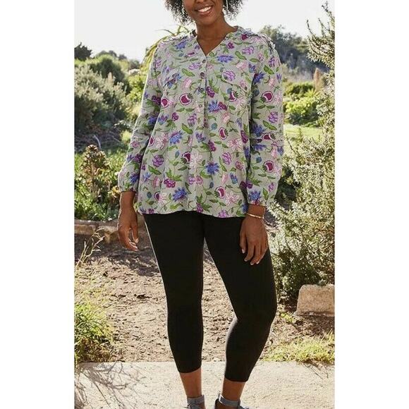 Matilda Jane Thinking Out Loud Top Small Tunic Gray Purple Floral XS NWT - Picture 2 of 9